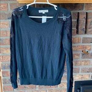 LOFT green sweater with lace NWT